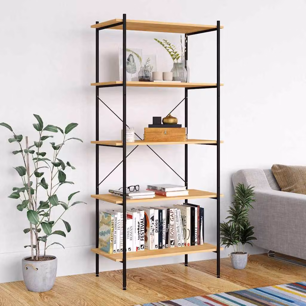 vidaXL Scaffale Industrial con 5 Mensole in Metallo e Composito, Nero e Marrone, L 80 cm x P 40 cm x H 163 cm