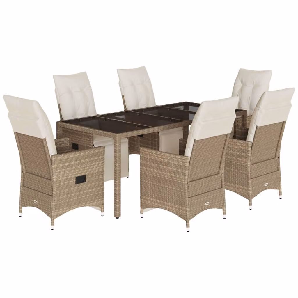 Set da Bistrò da Giardino 7 pz con Cuscini Beige in Polyrattan