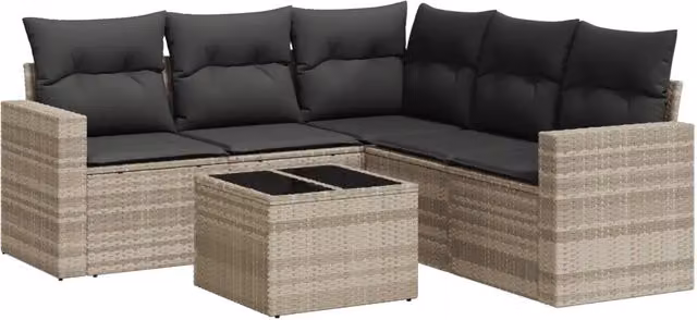 Set Divano da Giardino 6pz | Set Salotto da Giardino con Cuscini Grigio Chiaro Polyrattan