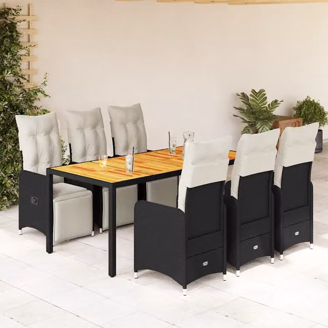 Set da Bistrò da Giardino 7 pz con Cuscini Nero in Polyrattan 3277131