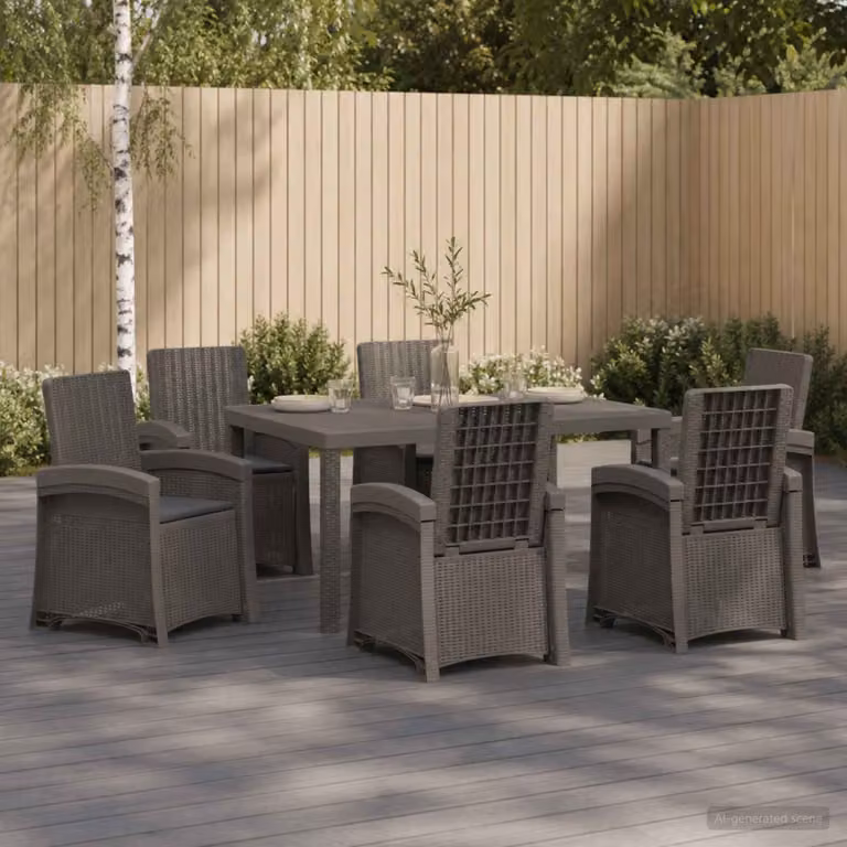 Set da pranzo per giardino e terrazzo vidaXL in rattan 7 pz Grigio e Antracite