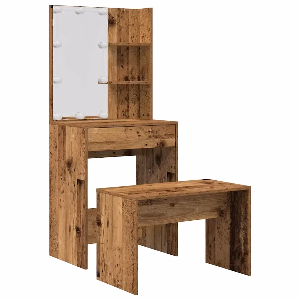 Set Tavolo da Toeletta con LED vidaXL in Legno Marrone Antico L: 140 cm, P: 40 cm, H: 60 cm – 2