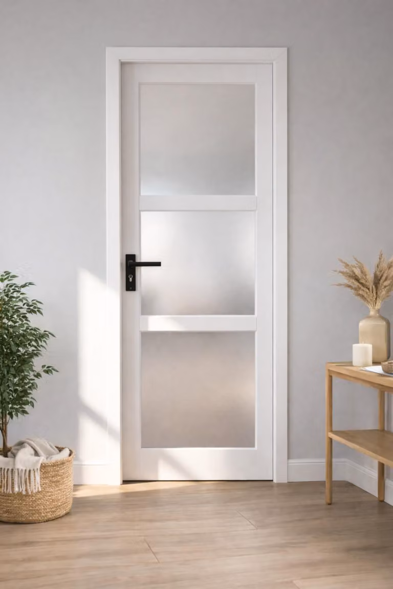 Bloc porte Kenya bianco vetro H204 x L83 cm, cornice tavolo P. destro, maniglia GD MENUISERIES