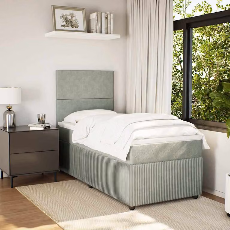 vidaXL Giroletto a Molle Ibrido con Materasso in Velluto Grigio e Bianco L/P/H: 200 x 80 x 150,5 cm