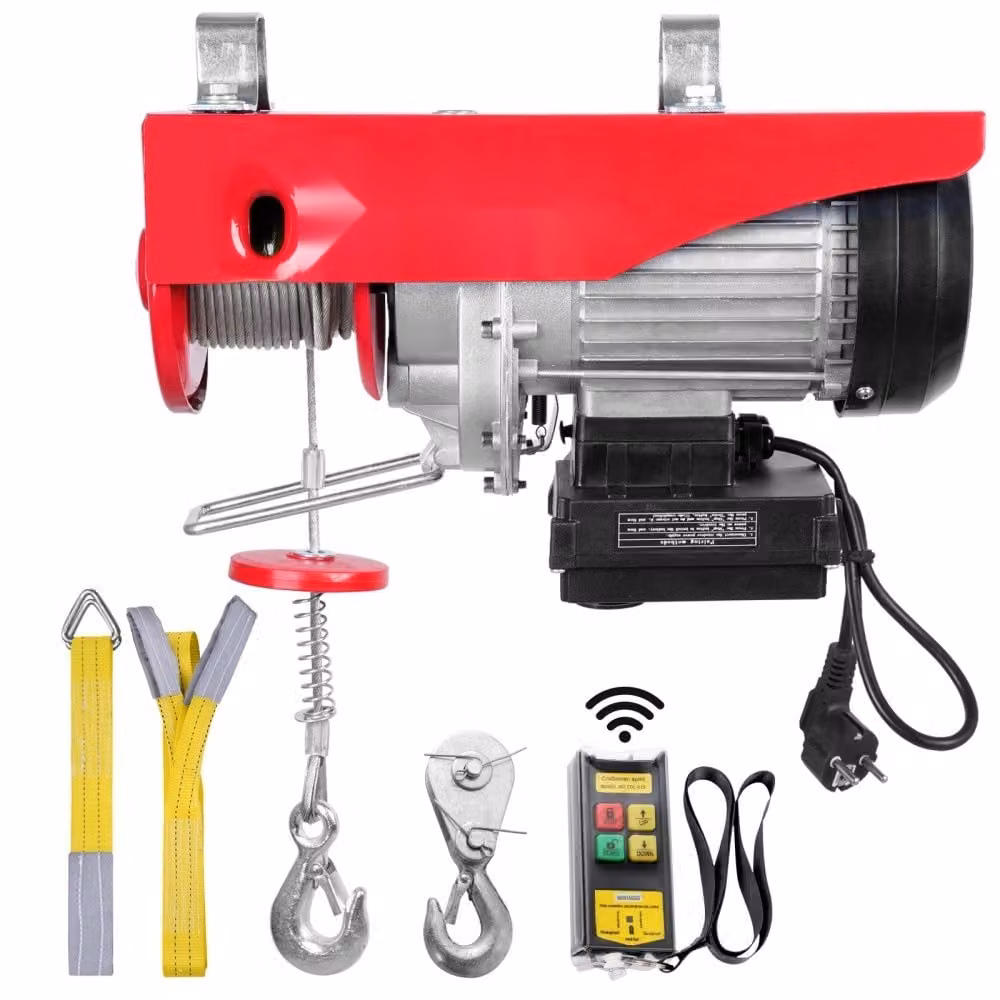 Argano elettrico a fune - altezza di sollevamento da 300 kg a 600 kg - argano motorizzato a fune da 12 m - motore in rame da 1150 W - bozzello a puleggia 10 m/min - argano con telecomando wireless - argano a fune a catena