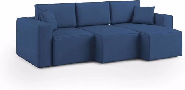 Divano Morfeo a 3 sedute Divani.Store in tessuto blu con profondità della seduta regolabile e coperture rimovibili, Larghezza: 245 cm