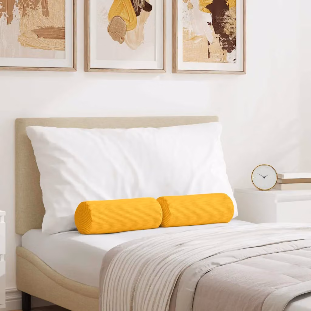 Set di 2 cuscini a rullo vidaXL in velluto a coste, colore giallo, Ø 15 x 40 cm