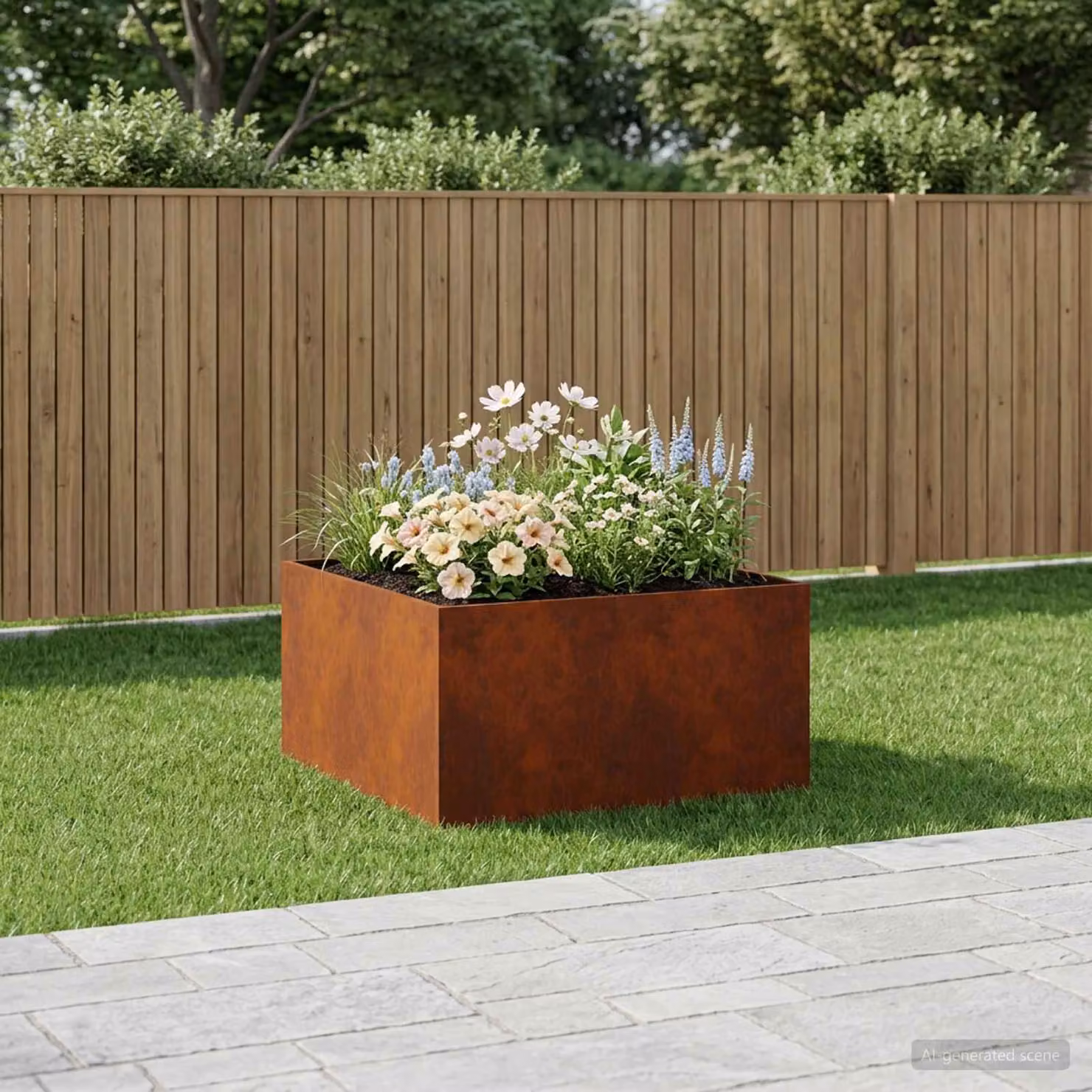 Vaso da giardino vidaXL in acciaio Corten color marrone L: 80 cm, P: 80 cm, H: 40 cm