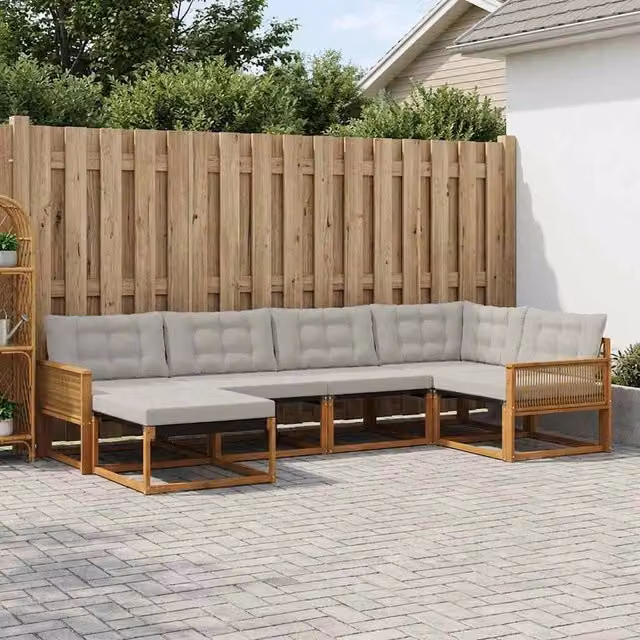 Set di divani da esterno 6 pz Naturale e Grigio Chiaro 3381539
