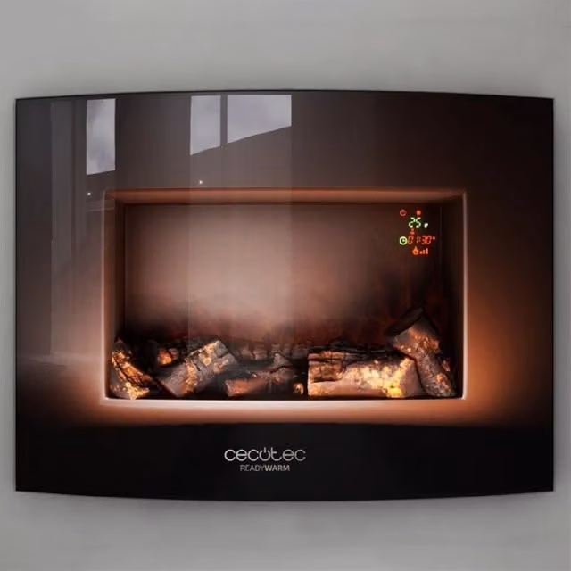 Caminetto elettrico da parete Cecotec Ready Warm 2200 Curved Flames nero con effetto vetro – 1