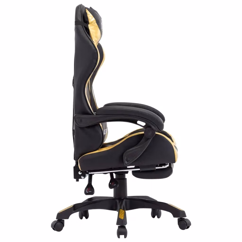 Sedia da Gaming vidaXL con Poggiapiedi, Colore Oro e Nero, in Similpelle con Poggiatesta e Ruote, Girevole a 360 Gradi – 2