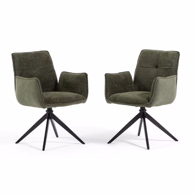 set di 2 sedie girevoli imbottite per interni in velluto verde con gambe in metallo - design moderno ed elegante, comodo e robusto, ideale per soggiorno, sala da pranzo, cucina, ufficio o ristorante - EVELYN