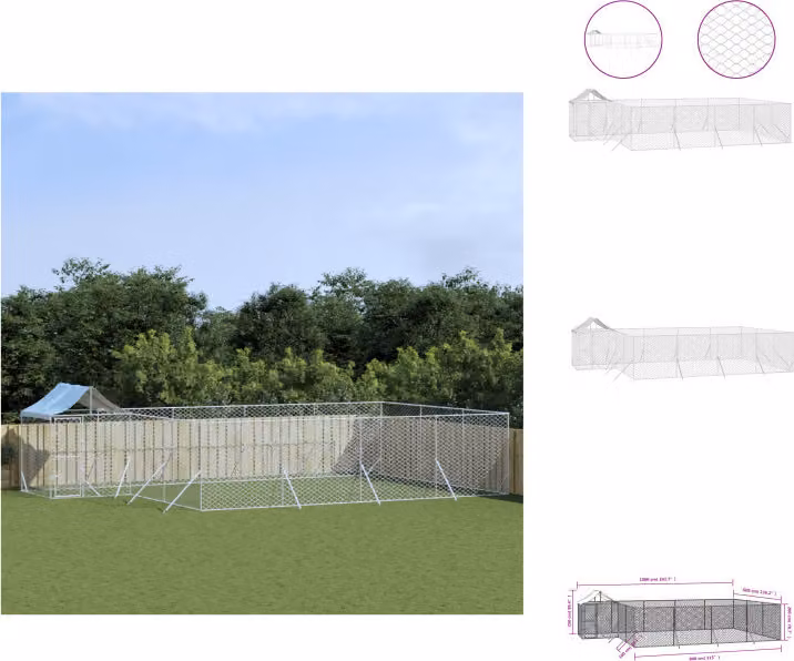 vidaXL Cuccia per cani da esterno con tetto argentato 10x6x2,5 m in acciaio zincato - Cucce e recinti per cani