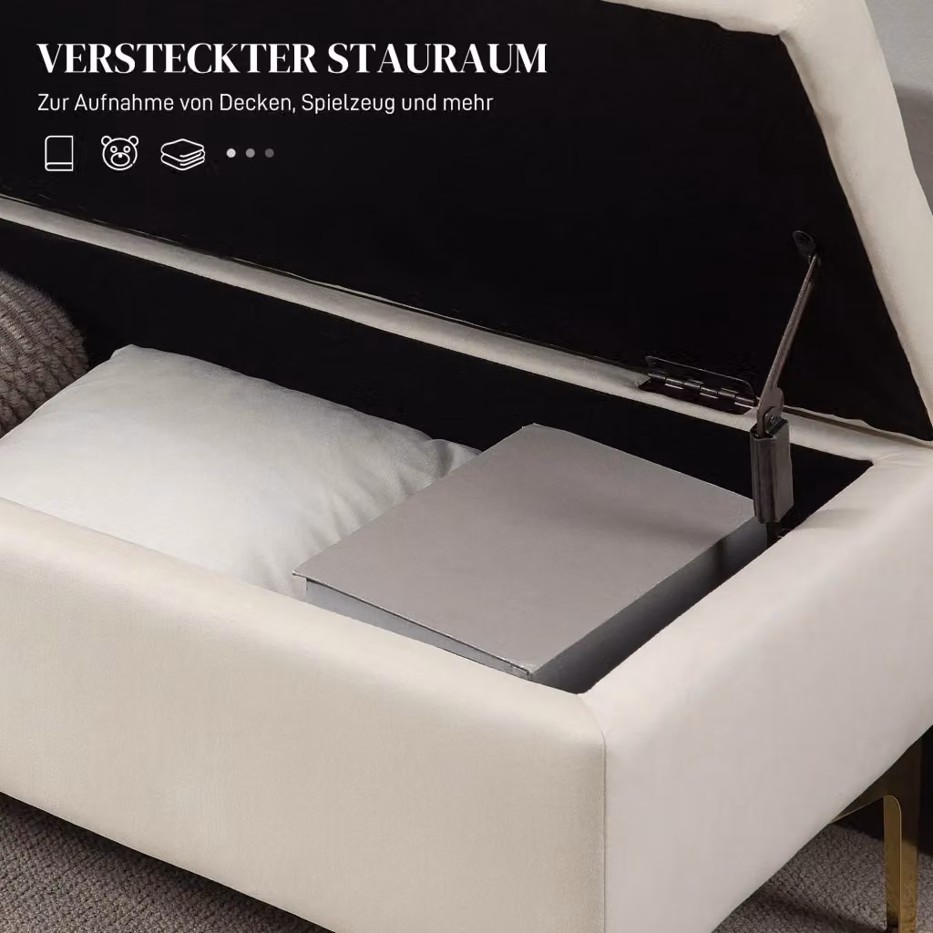 Panca contenitore imbottita OKWISH in poliestere beige con gambe in metallo dorato L/P/H: 120 x 44 x 44,5 cm – 2