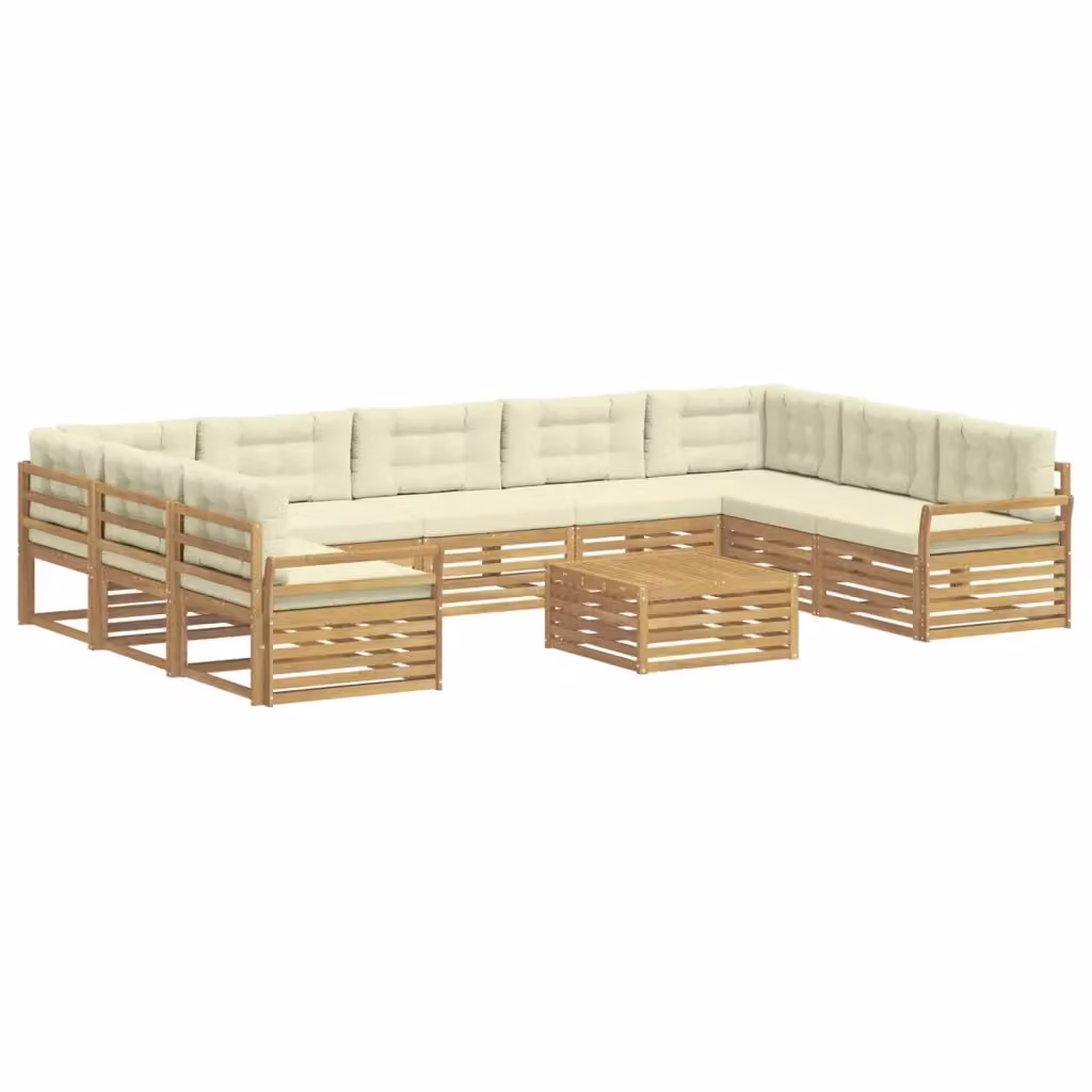 Set di divani da esterno a forma di U con tavolino da giardino vidaXL in legno di acacia, colore bianco e beige – 2