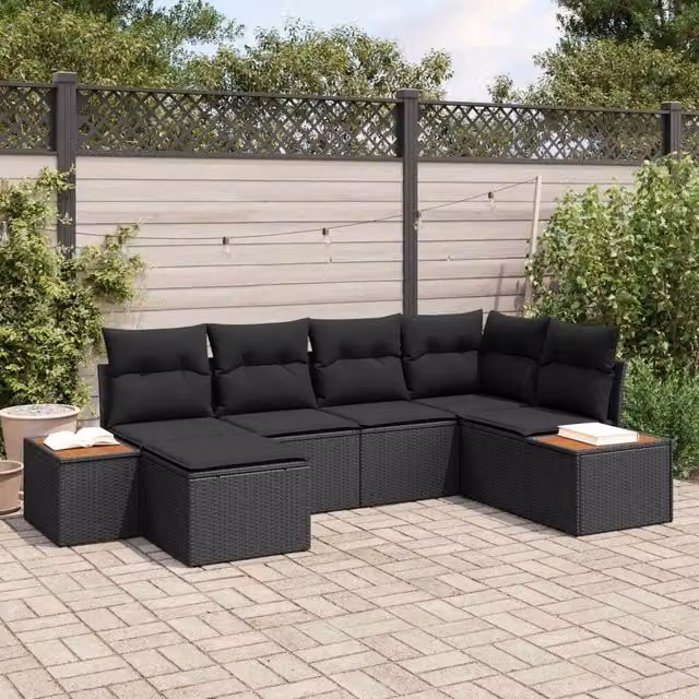 Set Divano da Giardino 7 pz 6-Numero di posti Nero Polyrattan 3356788