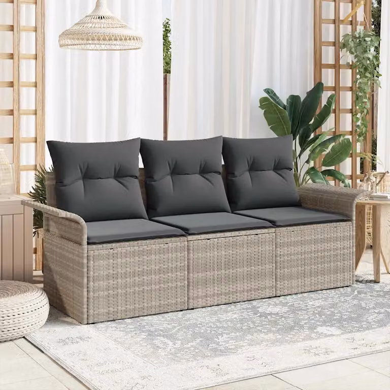 Set di divani da giardino vidaXL in rattan grigio con cuscini inclusi e struttura in metallo