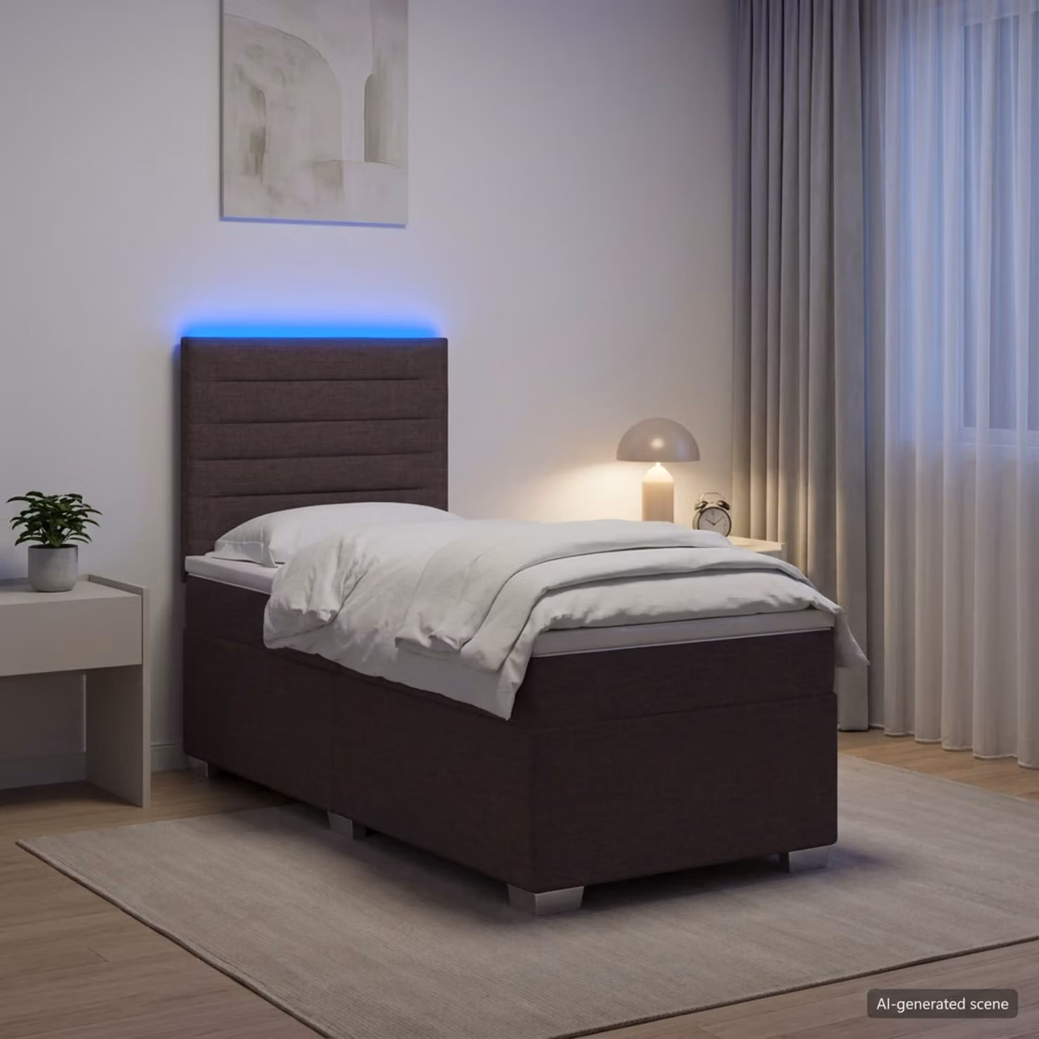 vidaXL Letto box spring con materasso in tessuto e molle a sacco, con illuminazione sottostante e porta USB, L/P: 100 x 200 cm, Marrone