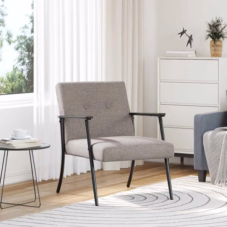 Poltrona Talpa vidaXL in tessuto beige o grigio con braccioli per soggiorno e camera da letto
