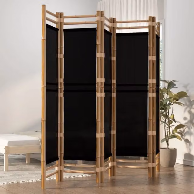 Divisorio Ambienti Pieghevole a 5 Pannelli vidaXL in Legno e Tessuto Nero H: 200 cm, L: 180 cm