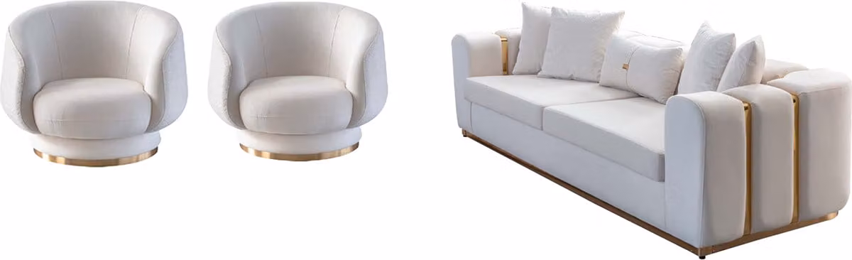 Weiße Wohnzimmer Sofas Stilvoller 4-Sitzer Designer 2x Sessel 3tlg