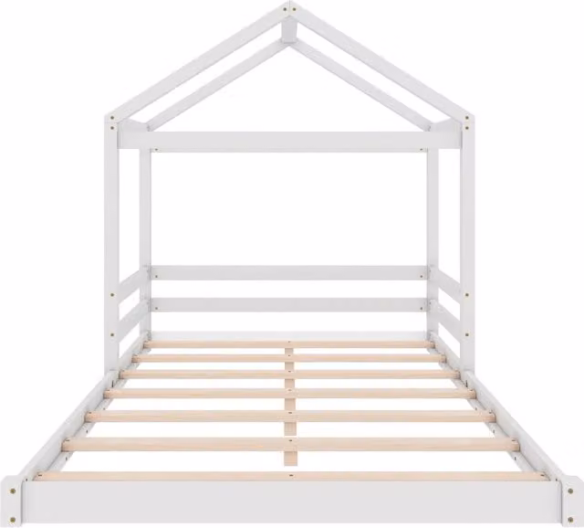 Letto a casa per bambini 140x200 cm in pino bianco con rete a doghe, stile minimalista