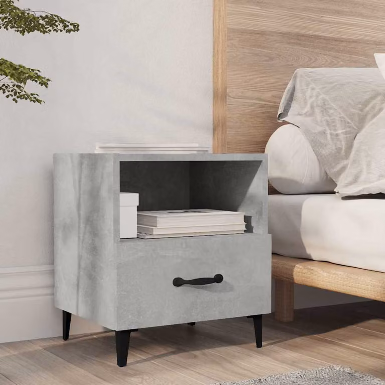 Comodino moderno vidaXL in legno multistrato e metallo, colore grigio cemento