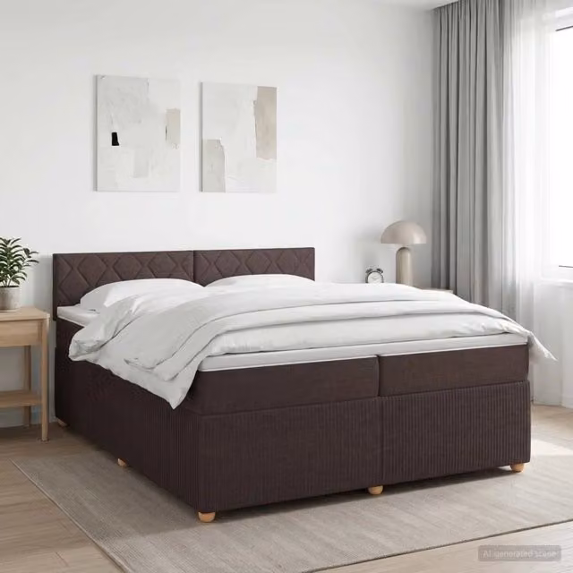 Letto box spring con materasso ibrido vidaXL marrone e bianco L/P: 200 x 200 cm