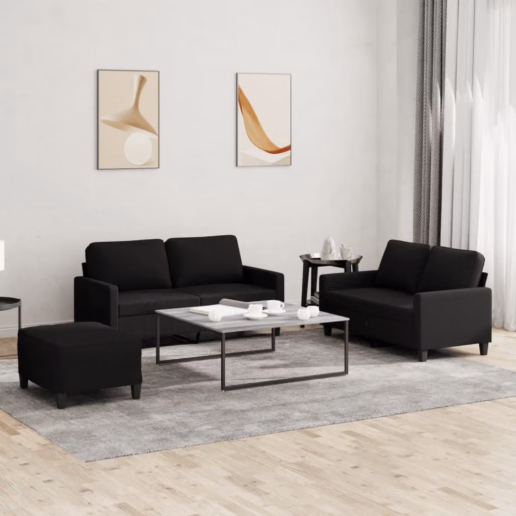 Maison Exclusive - Set divano a 3 pezzi con cuscini in tessuto nero