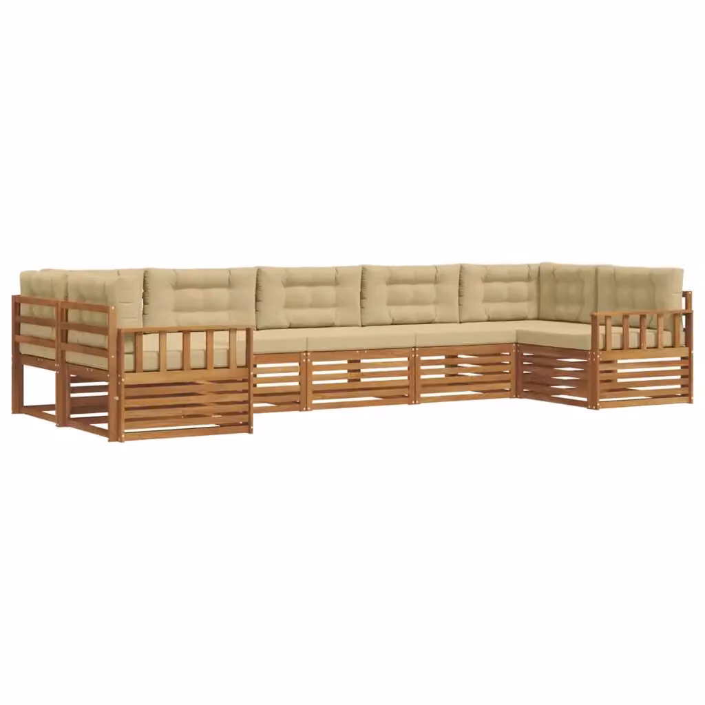 Set di divani da esterno a forma di U vidaXL in legno di acacia con cuscini beige e marrone – 2