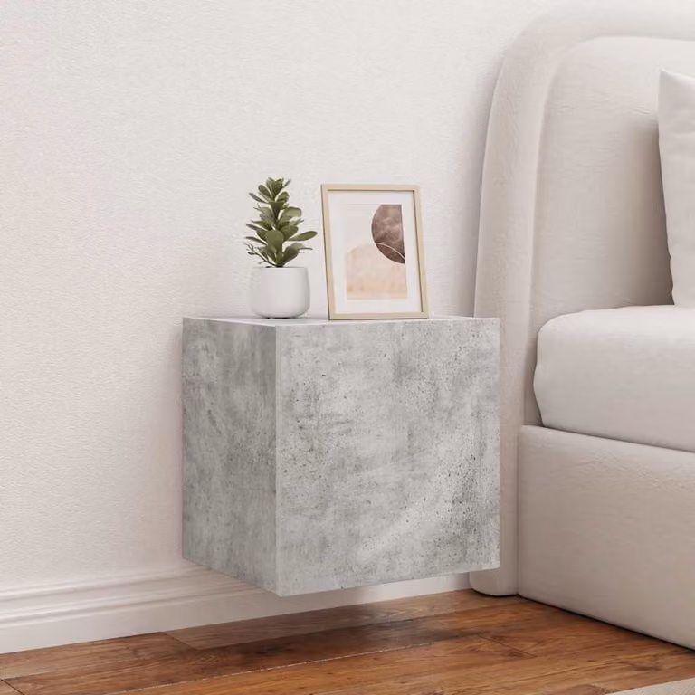 Set di 2 mobili TV da parete vidaXL con luci LED integrate, design minimalista in legno e MDF, colore grigio cemento, L 40,5 cm x P 35 cm x H 40 cm