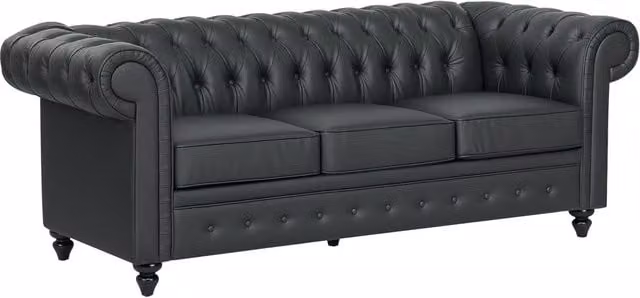 Divano 3 Posti Stile Chesterfield Trapuntato con Molle Insacchettate, Finta Pelle, 213x86x79 cm, Nero
