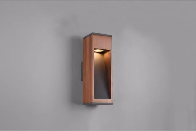 Applique da esterno rettangolare Canning Trio Leuchten in legno naturale e nero con attacco GU10 e protezione IP54