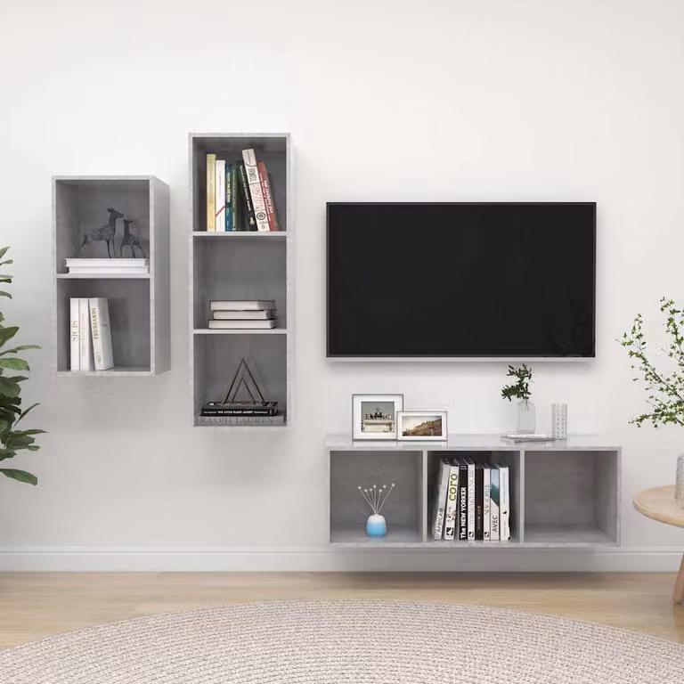 Set Mobili TV 3 Pezzi vidaXL in Legno Multistrato Grigio Cemento per Soggiorno Moderno