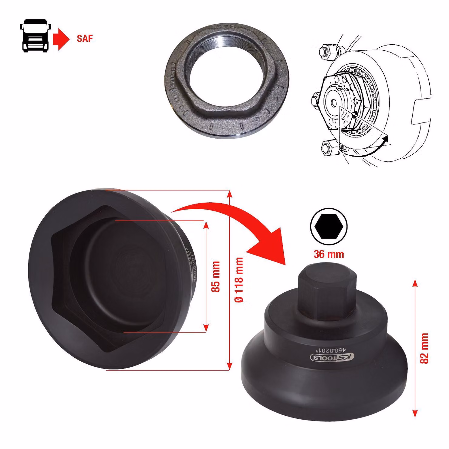 KS TOOLS Chiave per dadi asse per SAF 85mm, Ø 118mm ( 450.0201 )