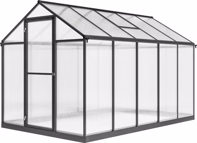 Serra da giardino Outsunny in alluminio e policarbonato trasparente con finestre superiori regolabili, L/P/H: 303 x 183 x 195 cm