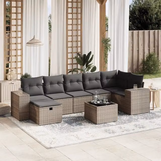 Set Divano da Giardino 8 pz con Cuscini Grigio in Polyrattan 3264466