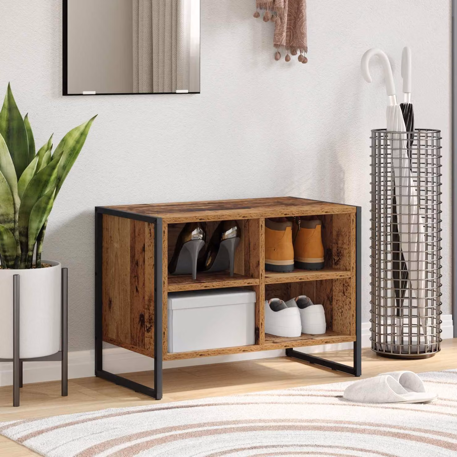 Scarpiera mobile vidaXL in stile industriale marrone con ripiani in legno e metallo L/P/H: 60 x 35 x 44 cm
