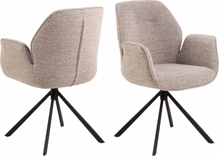 Sedia da pranzo Aura con braccioli beige.