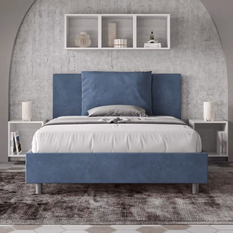 Letto matrimoniale francese Antea Ityhome con contenitore in microfibra blu L/P/H: 140 x 200 x 155 cm – 2