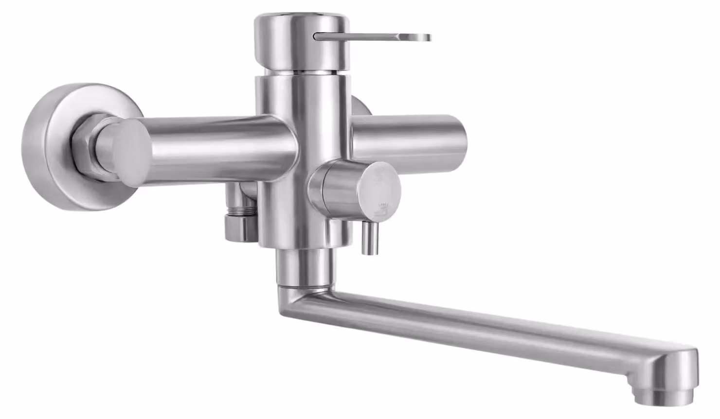 Miscelatore da cucina, girevole a 360°, design a parete, acciaio inossidabile, colore argento