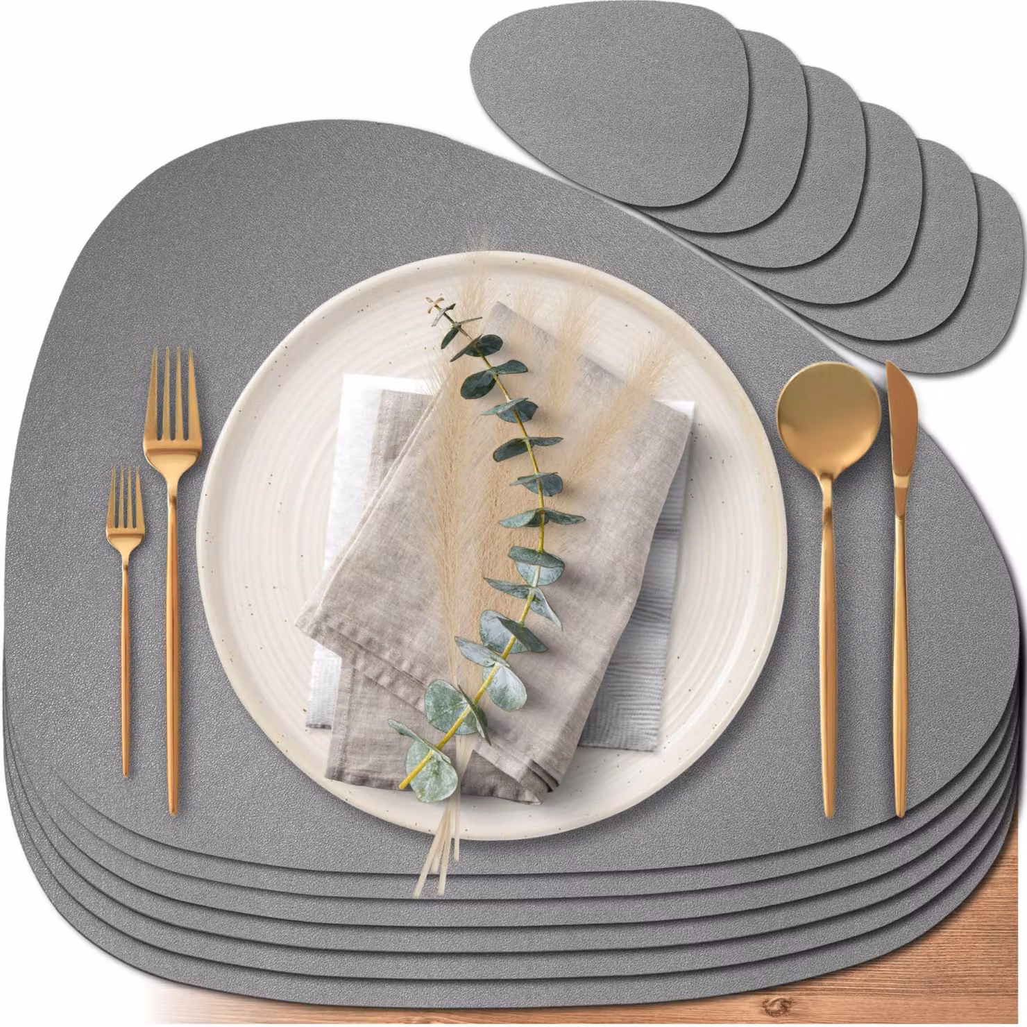 Sottopiatti in ecopelle, set da 6 pezzi, forma ovale, idrorepellenti, per la tavola da pranzo