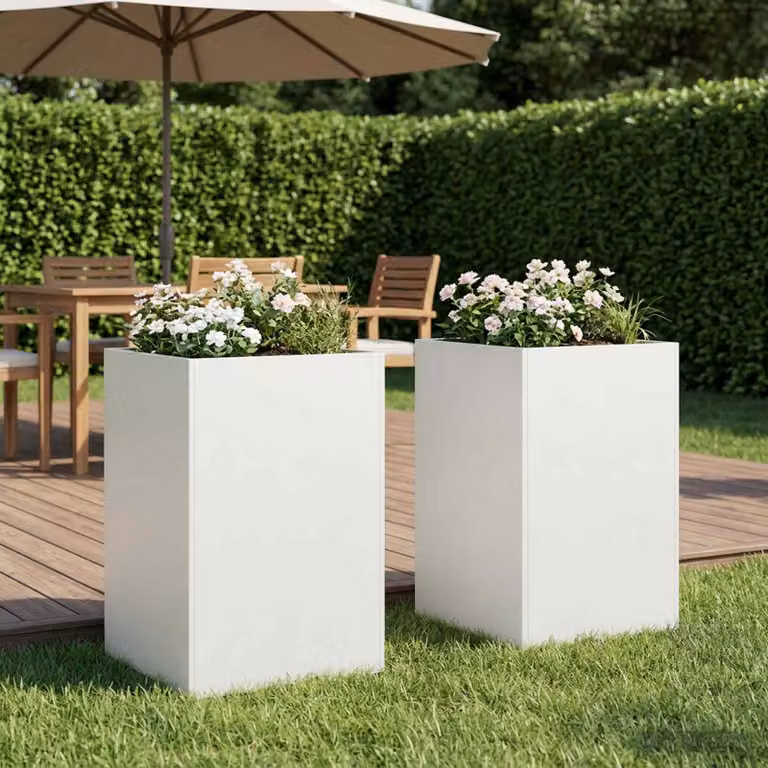 Set di 2 vasi da giardino vidaXL in metallo bianchi, L/P/H: 50 x 50 x 75 cm