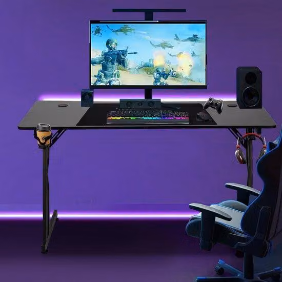 Scrivania da gaming, 140 x 60 cm, con tastiera RGB inclusa, scrivania per computer, scrivania da gaming