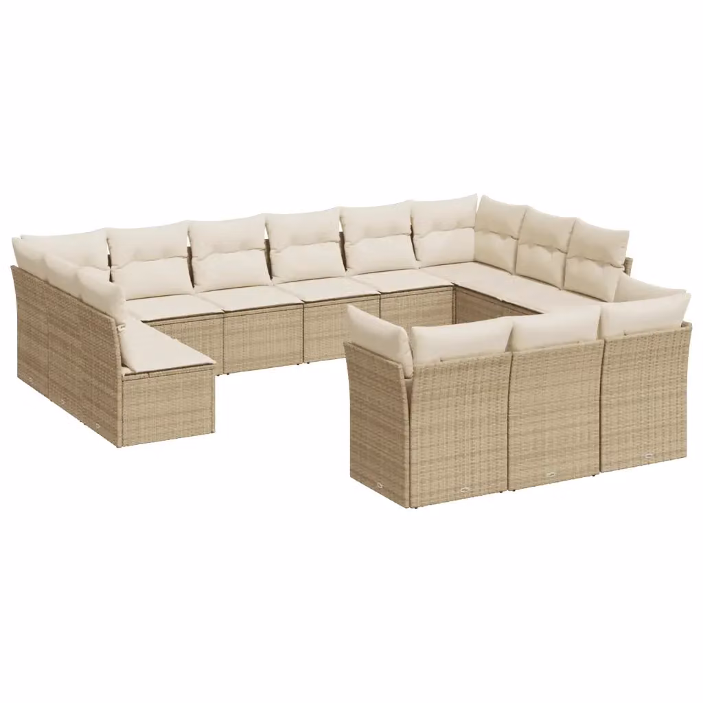 Set Divano da Giardino VIDAXL a Forma a U in Polyrattan con 13 Cuscini Beige – 2
