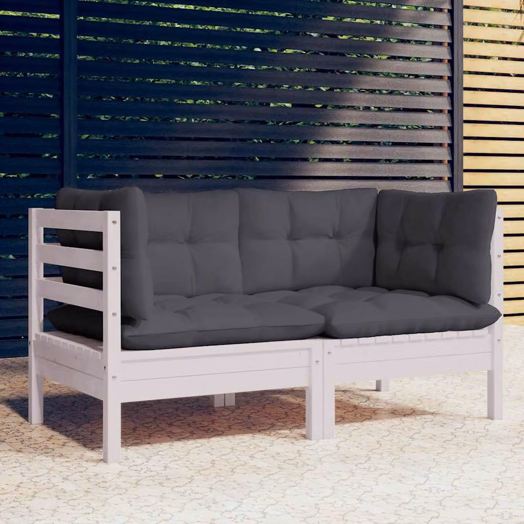 vidaXL Divano da Giardino a 2 Posti con Cuscini in Tessuto Antracite e Bianco in Legno di Pino Trattato