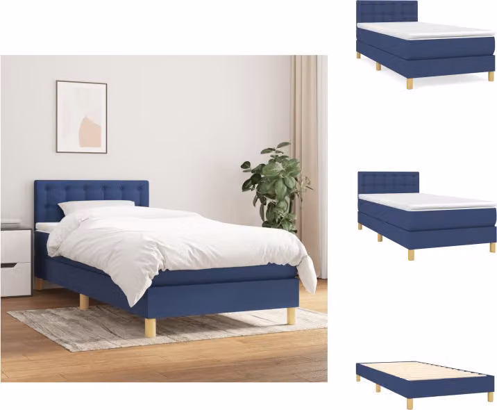 vidaXL Letto a molle con materasso blu 90x200 cm in tessuto - Letti e strutture letto