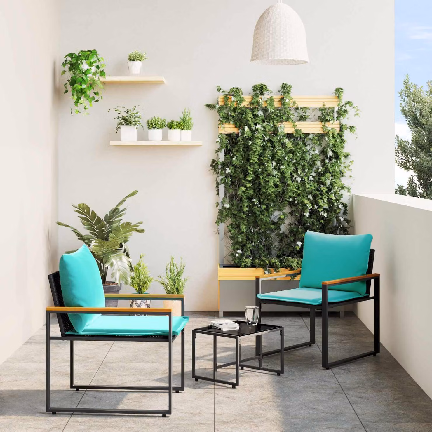 Maison Exclusive - Set di mobili da salotto, 3 pezzi, rattan nero e turchese