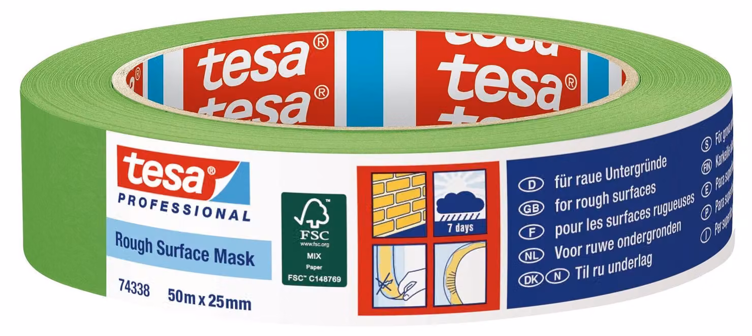 tesa Professional 74338, nastro adesivo protettivo per superfici ruvide, verde, 50 m x 25 mm | 1 rotolo