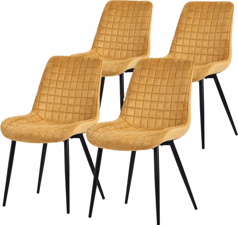 Set di 4 sedie da pranzo ML-Design, giallo senape, seduta in velluto con gambe in metallo nero, sedie da cucina con schienale